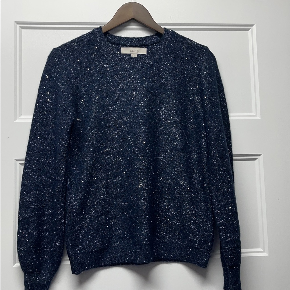 LOFT Navy Sparkle Crewneck Sweater